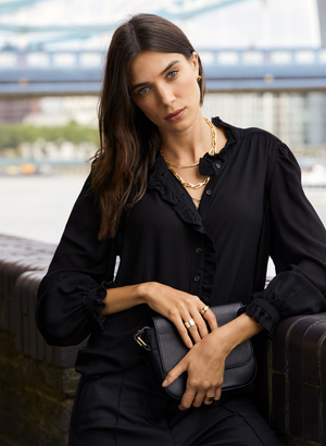 Roxy Sheer Pintuck Blouse - 14 (UK Size 14) / Caviar Black