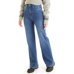 Board Angels Womens Wide Leg Jeans Mid Blue