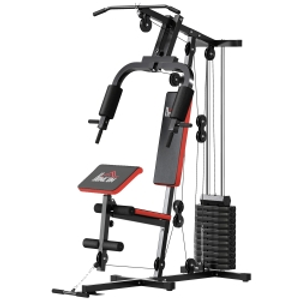 HOMCOM Máquina de Musculación con Placas de Peso de 65 kg Carga Max. 100 kg para Entrenamiento Fitness en Hogar Negro y Rojo