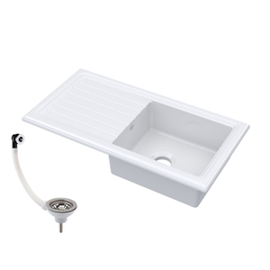 Traditional Fireclay Single Bowl Inset Kitchen Sink with Waste, 101cm - Choice of Waste Finish