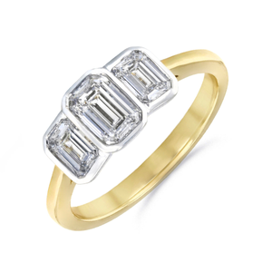 Everyday Diamonds Collection 1.60ct Lab Grown Emerald Cut Bezel Set Three Stone Ring | 9K Bi-Metal