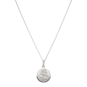 New Sterling Silver Round St Christopher & 20" Chain Necklace