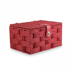 Red Paper Rope Rectangular Lidded Storage Hamper Basket