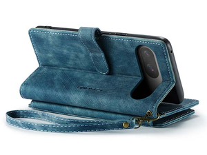CaseMe Synthetic Leather Wallet Case with Zipper Pocket for Google Pixel 9 - Teal