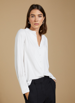 Caroline Button Detail Blouse - 14 (UK Size 14) / Pure White
