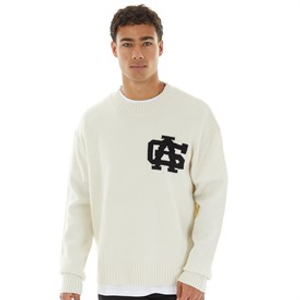 Avant Garde Mens Fielle Logo Relaxed Fit Crew Neck Jumper Ecru