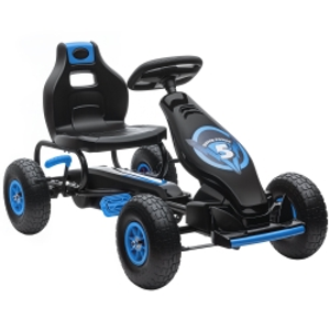 HOMCOM Kids Pedal Go Kart, with Adjustable Seat, Inflatable Tyres - Blue