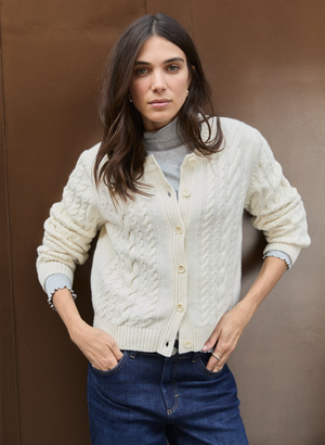 Harri Wool Blend Cable Cardigan - UK 14 | EU 42 | US 10 / Cream