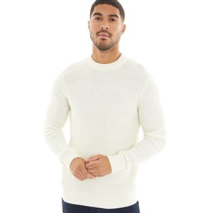 Ben Sherman Mens Wave Stitch Crew Neck Jumper Ecru