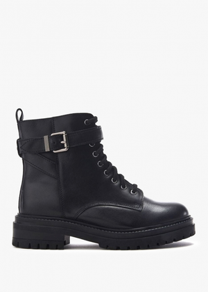 Omola Black Leather Buckle Ankle Boots