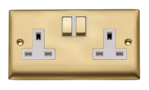Switched Double Plug Socket - Brushed Brass