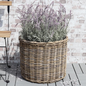 Grey and Buff Round Wicker Rattan Planter 