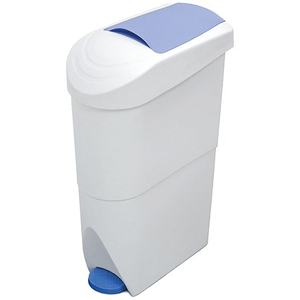 Pedal Operated Sanitary Bin, 20 Litre, White/Blue