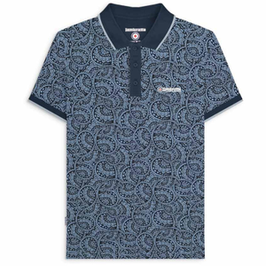 Lambretta Mens Paisley Tonal Big & Tall Polo Shirt - 5XL / Navy/Dusky Blue