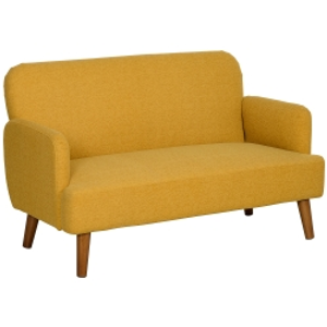 HOMCOM Velvet Feel Fabric 2 Seater Sofa, Small Sofa Loveseat with 21cm Thick Padding and Wood Legs, Yellow