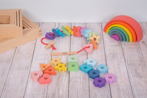 Commotion Rainbow Wooden Lacing Shapes