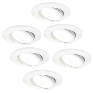 6x LED Downlight - 7W - Fire Rated - IP65 Rated for Bathroom use - Dimmable - CCT - Tiltable - White - Ceiling - Recessed Spotlight - 5 Year Warranty