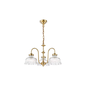 MAU0342 Maude 3 Light Armed Pendant Natural Brass and Ribbed Glass
