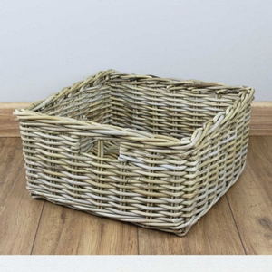 Grey & Buff Large Square Rattan Wicker Storage Basket