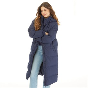 French Connection Womens Row Long Puffer Coat Midnight