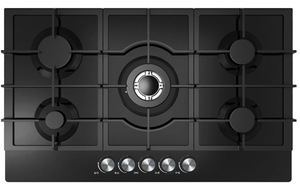 90cm Black 5 Burner Gas on Glass Hob with Wok Burner