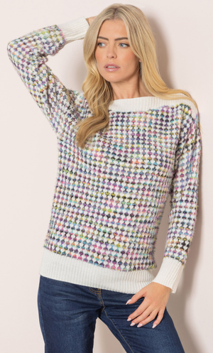 Rainbow Knitted Long Sleeve Jumper - Ivory/Multi
