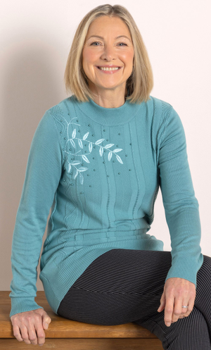 Anna Rose Embellished Jumper - Aqua
