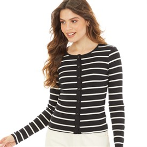 Brave Soul Womens Long Sleeve Button Down Striped Top Black/Cream