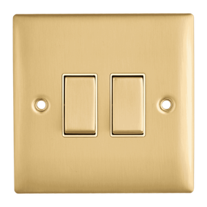 Double Light Switch - 2 Gang 2 Way - Brushed Brass