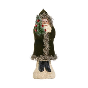 Raz - Dark Green Velvet Santa Ornament 14.5cm