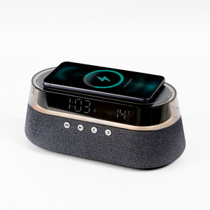 X Echo 4 in 1 Bluetooth Slab with Alarm Clock, Speaker, Wireless Charging & LED Lighting