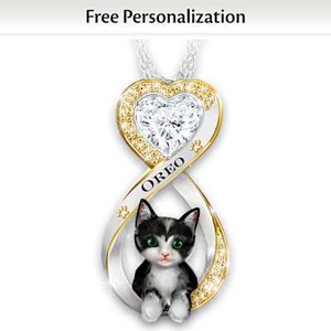 Always In My Heart Black & White Cat Personalized Necklace