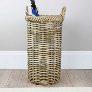 Grey & Buff Rattan Round Umbrella Wicker Basket