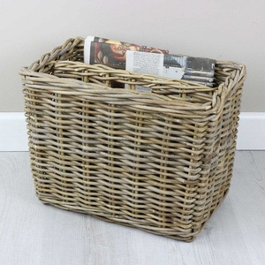 Wicker Grey & Buff Rattan Magazine Holder | Storage Basket