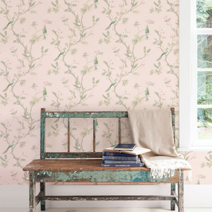 Galerie Classic Bird Trail Pink/Green Wallpaper - G78493