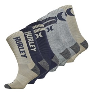 Hurley Mens Six Pack 1/2 Terry Crew Socks Light Beige