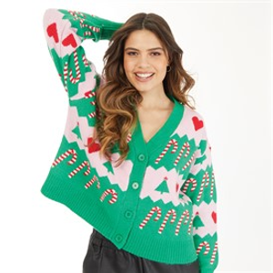 Brave Soul Womens Christmas Joyful Cardigan Multi