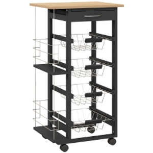 HOMCOM Carrito de Cocina con Ruedas Carrito Multiusos con Cajón 4 Cestas Extraíbles de Metal y Bastidores 47x37x83 cm Negro