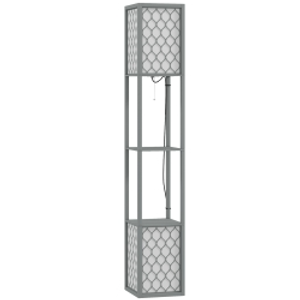 HOMCOM Floor Lamp with Shelves, Dual Light, Modern Tall Standing Lamps, with Pull Chain Switch (Bulb not Included), Light Grey