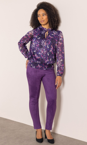 Slim Leg Pull On Suedette Trousers - Grape