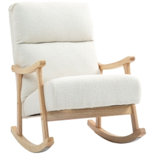 HOMCOM Silla Mecedora de Borreguito con Patas y Reposabrazos de Madera de Caucho Mecedora para Lactancia Carga 120 kg Crema