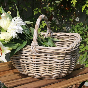 Grey & Buff Rattan Wicker Shopping Basket