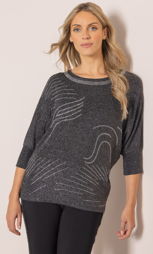 Embellished Lurex Top - Black/Silver
