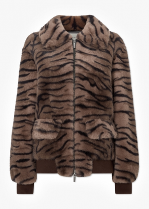 Ginger Brown Tiger Faux Fur Bomber Jackets