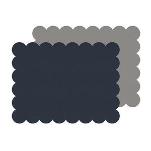 I-Style Navy and Grey Scalloped Flexi Set of 2 Faux Leather Placemats