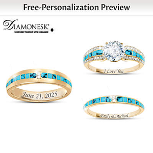 7-Carat Genuine Turquoise & Diamonesk Personalized Ring Set