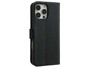 Premium Leather Wallet Case for Apple iPhone 16 Pro - Black