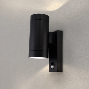 LED Outdoor Wall Light with PIR Sensor - GU10 - Waterproof - Up Down Light - Black - Modern - Round