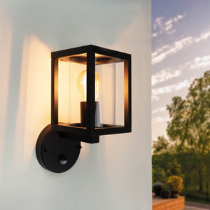 LED Outdoor Wall Light with PIR Sensor - E27 - Waterproof - Black - Modern