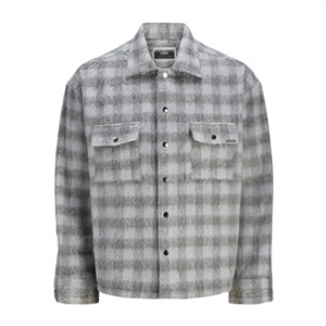 JACK & JONES Mens Reflex Hairy Overshirt Gray Flannel